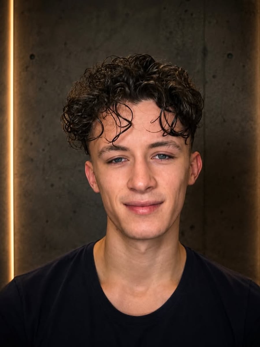 Textured curly crop, styled